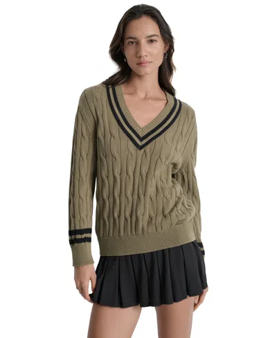 Dkny Sport Women's Cotton Cable Knit V-neck Sweater