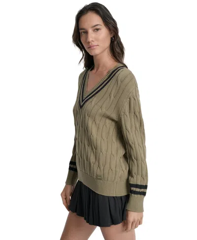 Dkny Sport Women's Cotton Cable Knit V-neck Sweater