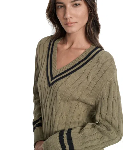 Dkny Sport Women's Cotton Cable Knit V-neck Sweater
