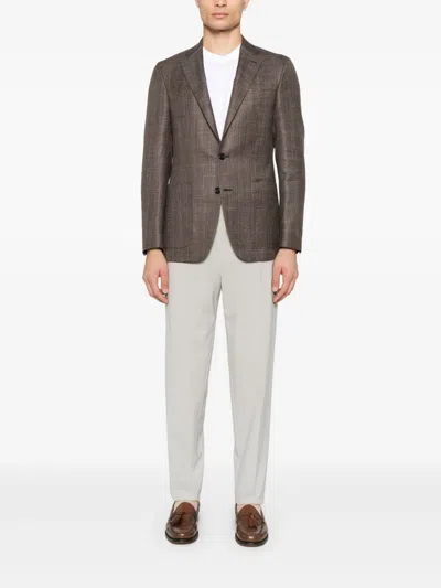 Canali Checked Blazer In Brown
