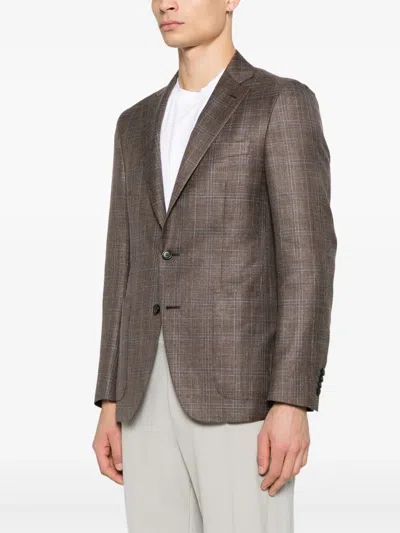 Canali Checked Blazer In Brown