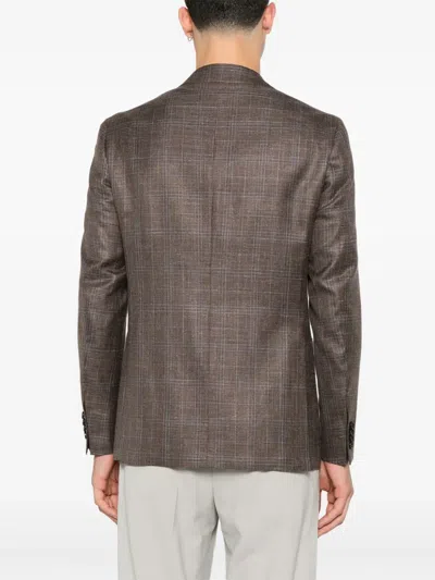 Canali Checked Blazer In Brown