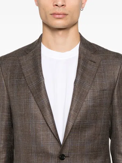 Canali Checked Blazer In Brown