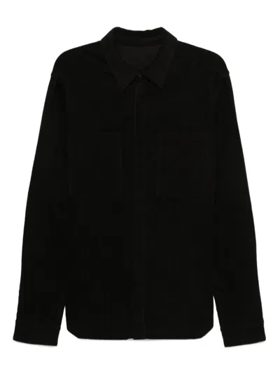 Rick Owens Classic Collar Black Shirt With Dual Front Pockets In Black