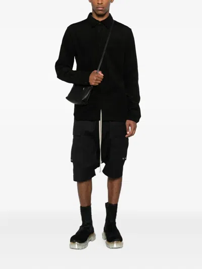 Rick Owens Classic Collar Black Shirt With Dual Front Pockets In Black