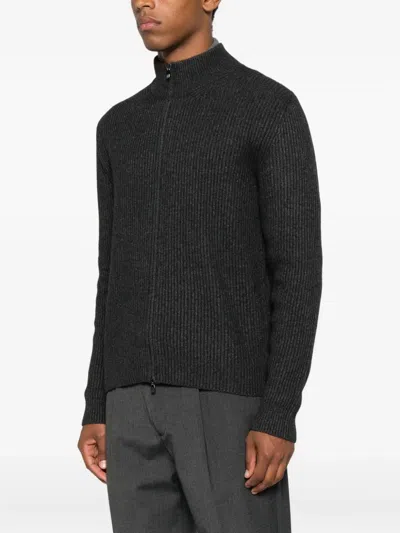 Corneliani Ribbed Zip-up Cardigan In Black