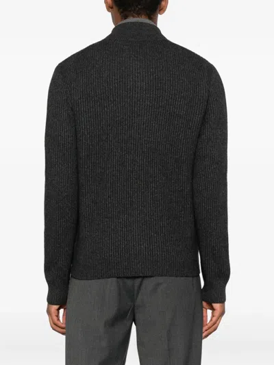 Corneliani Ribbed Zip-up Cardigan In Black