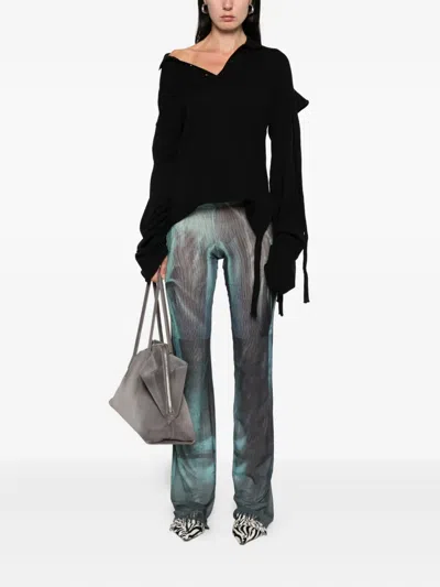 Jean Paul Gaultier Printed Flared-leg Mesh Trousers In Blue