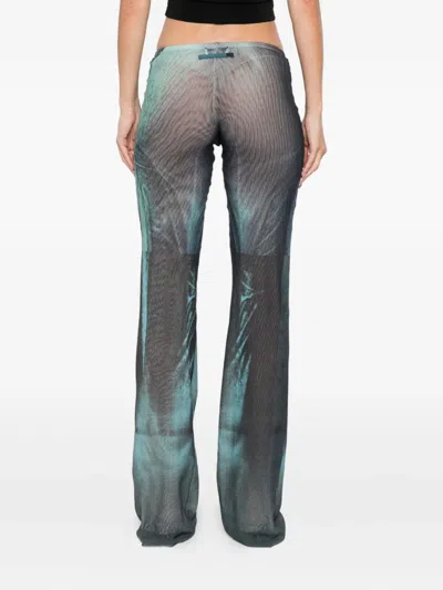 Jean Paul Gaultier Printed Flared-leg Mesh Trousers In Blue