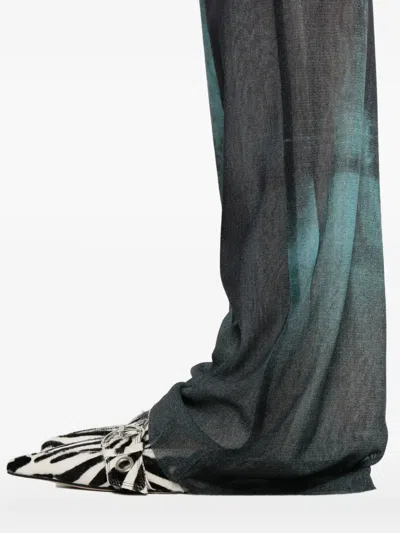 Jean Paul Gaultier Printed Flared-leg Mesh Trousers In Blue