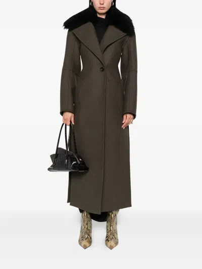 Blumarine Green Coat With Classic Lapels And Removable Collar In Wool Blend Woman In Green