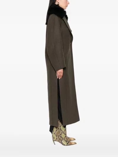 Blumarine Green Coat With Classic Lapels And Removable Collar In Wool Blend Woman In Green