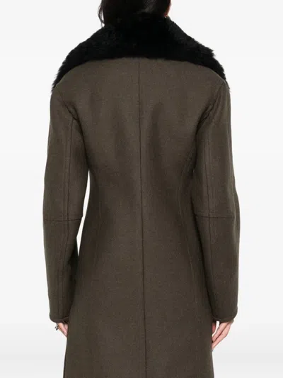 Blumarine Green Coat With Classic Lapels And Removable Collar In Wool Blend Woman In Green