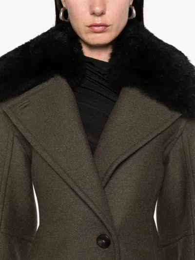 Blumarine Green Coat With Classic Lapels And Removable Collar In Wool Blend Woman In Green