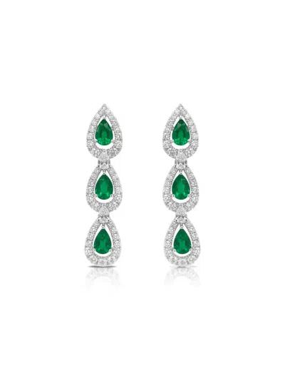 Hyt Jewelry 18k White Gold Emerald And Diamond Dangling Earrings