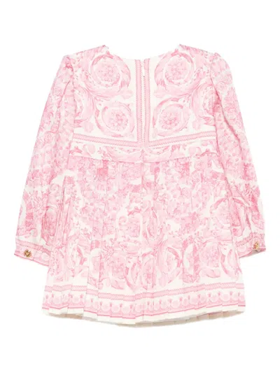 Versace Pleated Floral-print Dress In Pink