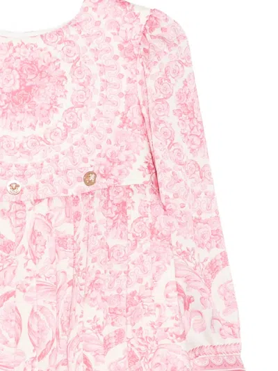 Versace Pleated Floral-print Dress In Pink