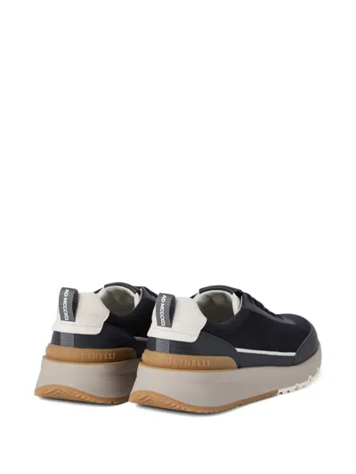 Brunello Cucinelli Suede And Smooth Material Flat Shoes With Contrasting Sole