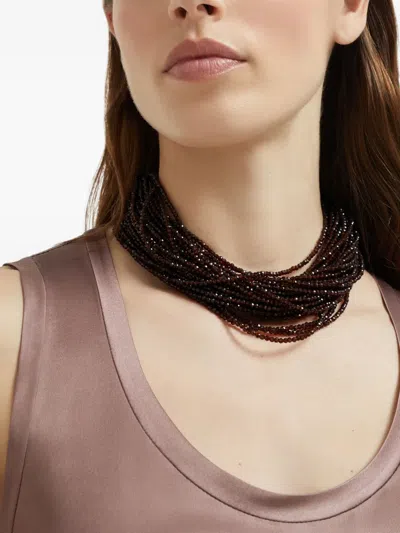 Brunello Cucinelli Women Brown Multi-strand Necklace With Faceted Beads And Rear Spring-ring Closure In Brown