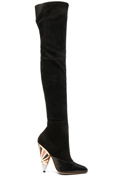 Shop Givenchy Multicolor Heel Suede Over The Knee Boots In Black