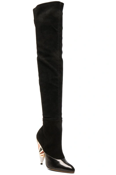 Shop Givenchy Multicolor Heel Suede Over The Knee Boots In Black