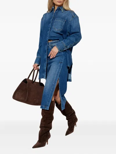 Sportmax Belted Denim Skirt In Blue