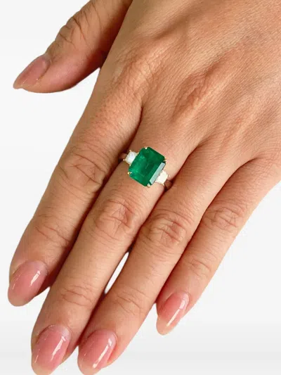 Hyt Jewelry 18k White Gold Emerald And Diamond Ring