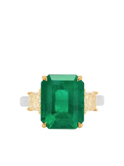 Hyt Jewelry 18k White Gold Emerald And Diamond Ring