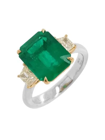 Hyt Jewelry 18k White Gold Emerald And Diamond Ring