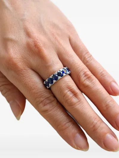 Hyt Jewelry 18k White Gold Sapphire And Diamond Eternity Ring