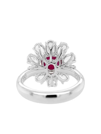 Hyt Jewelry 18k White Gold Ruby And Diamond Floral Ring