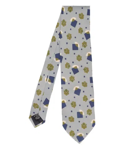 Pre-owned Giorgio Armani Geometric-print Silk Tie In Gray