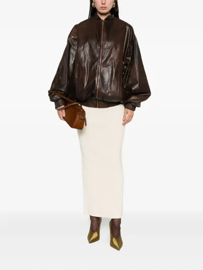 Magda Butrym Zip-fastening Ribbed-cuff Jacket In Brown