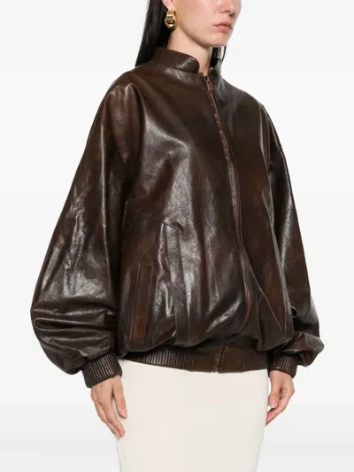 Magda Butrym Zip-fastening Ribbed-cuff Jacket In Brown