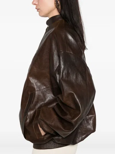 Magda Butrym Zip-fastening Ribbed-cuff Jacket In Brown