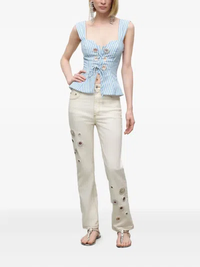 Area Striped Grommet Corset Top In Blue