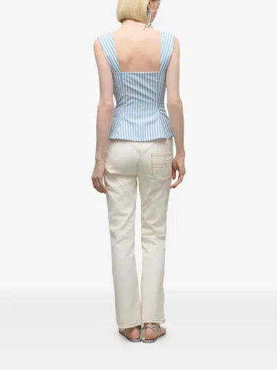 Area Striped Grommet Corset Top In Blue