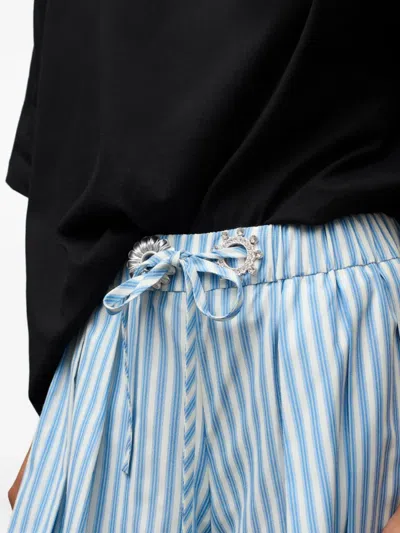Area Crystal Grommet Striped Poplin Pleated Shorts In Blue