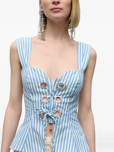 Area Striped Grommet Corset Top In Blue