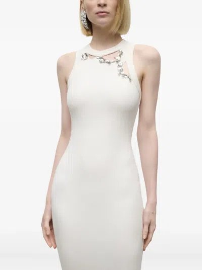 Area Crystal-embellished Ribbed Knit Dress In White