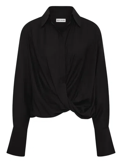 Rebecca Vallance Noor Twist-front Collared Shirt In Black