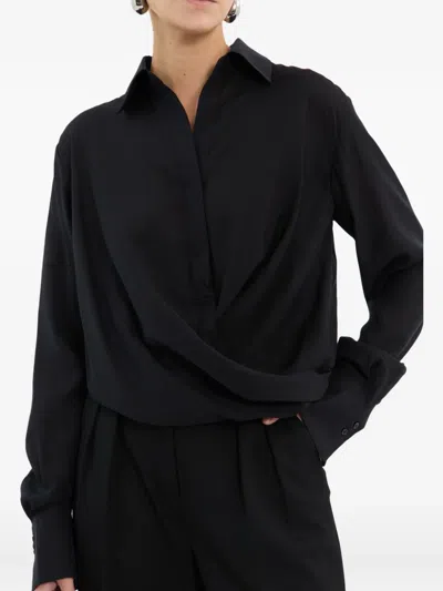 Rebecca Vallance Noor Twist-front Collared Shirt In Black