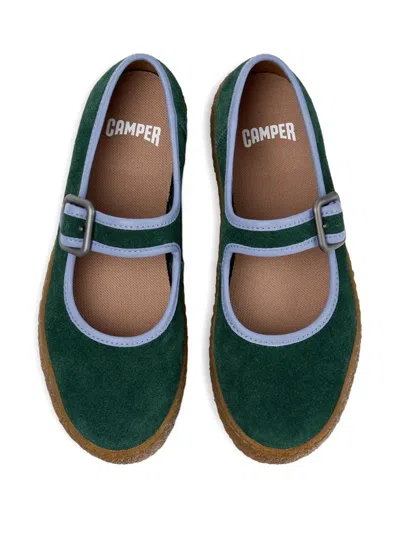 Camper Peu Terreno Buckle-strap Suede Ballet Flats In Green