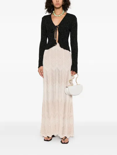 Akep Chevron-pattern Scalloped-hem Skirt In Neutral