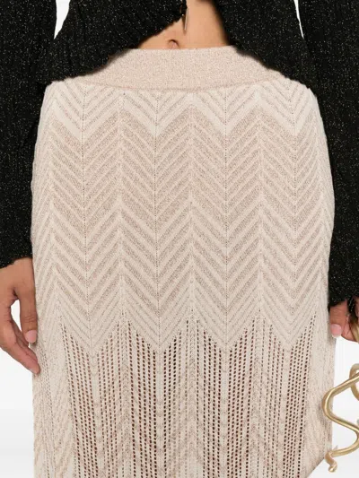 Akep Chevron-pattern Scalloped-hem Skirt In Neutral