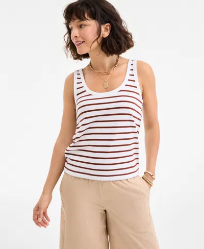 On 34th Women's Cotton Striped Scoop Tank Top, Exclusively At Macy's In White