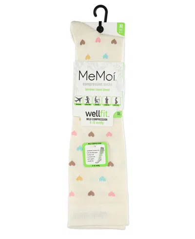 Memoi Women's Multicolor Hearts 8-15mmhg Graduated Compression Socks Mfy08334 In White
