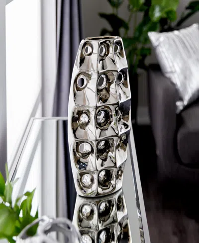 Rosemary Lane Ceramic 14" Modern Vase With Cut Out Designs