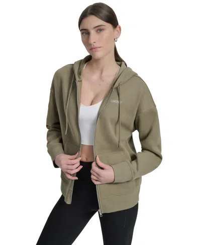 Dkny Sport Women's Studded Mini-logo Full-zip Fleece Hoodie
