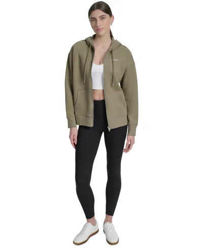Dkny Sport Women's Studded Mini-logo Full-zip Fleece Hoodie